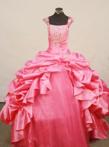 Hot Pink Dress for Little Girl Pageant beaded Taffeta Tulle Square
